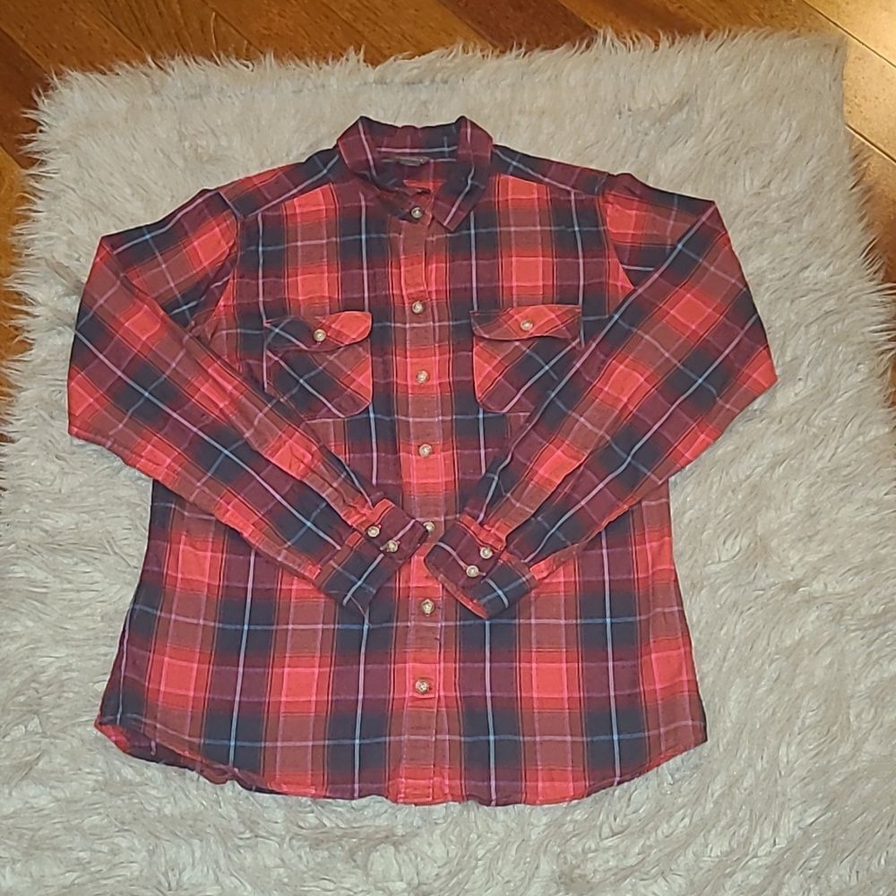 Eddie bauer womens red, pink and black plaid long sleeve‎ cotton flannel